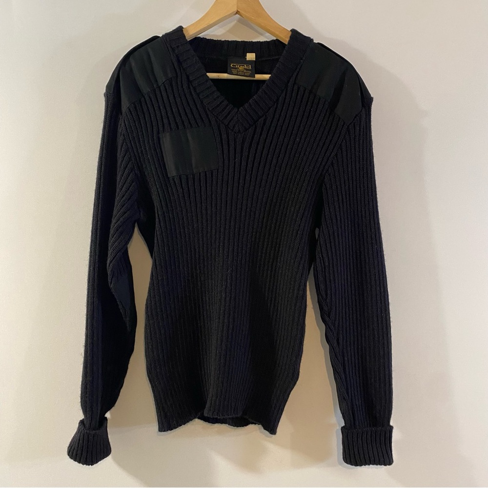 Citadel Black 100% Virgin Wool Knit Sweater Made in Great Britain Size 44
